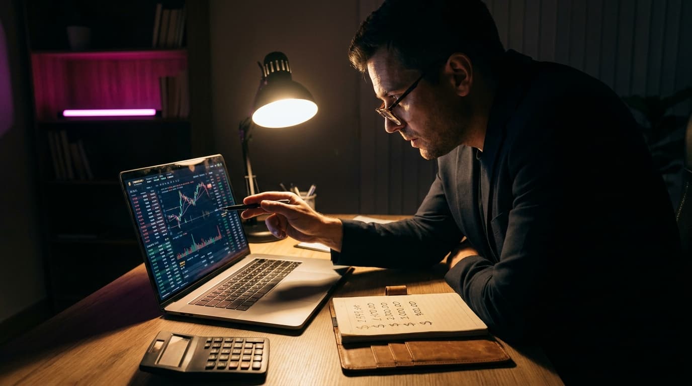 Contractor at a desk with a notepad showing income goals and a financial breakdown - planning profit targets for a construction business
