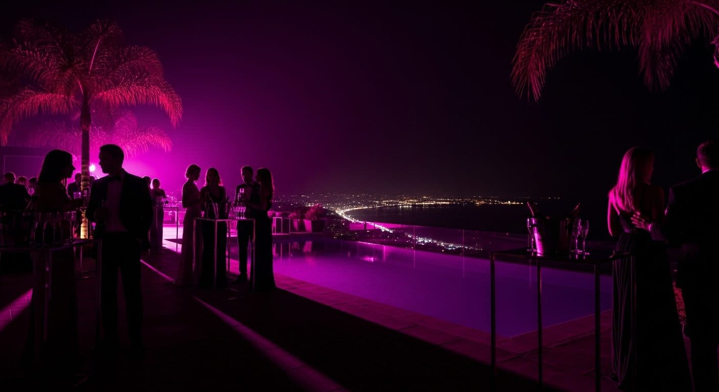 A late-night rooftop gathering