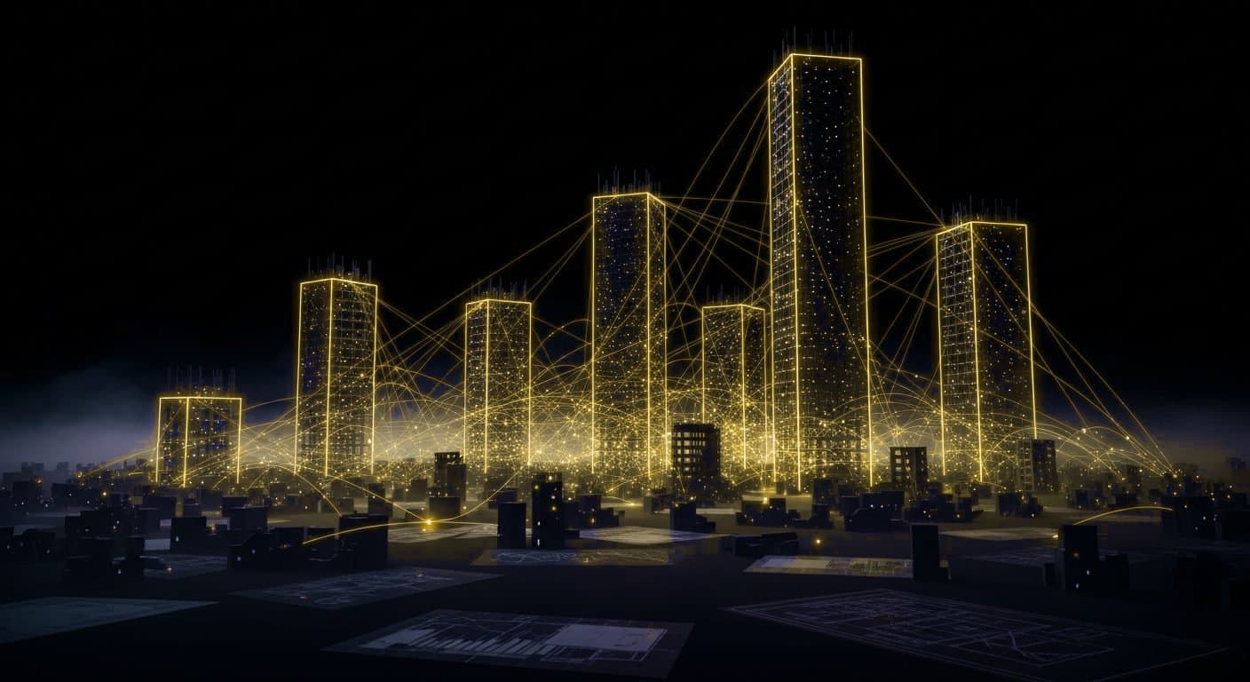 Deals flowing through a city of construction towers