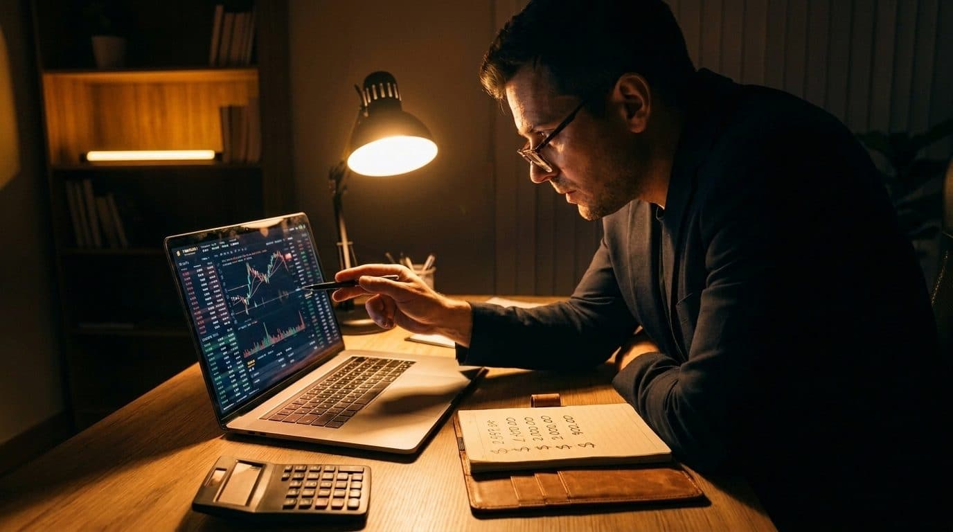 Contractor at a desk with a notepad showing income goals and a financial breakdown - planning profit targets for a construction business